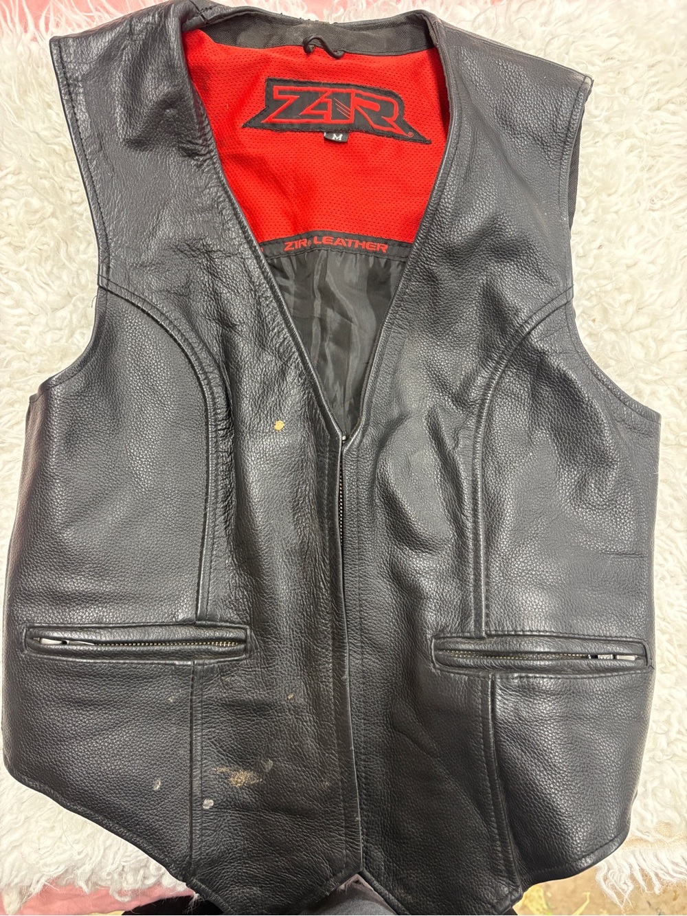 Men's Black Leather Vest - Red Lining